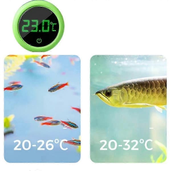 Digital Aquarium Thermometer, LED Display Thermometer Mini Aquarium Accurate Temperature Sensor Wireless Thermometer for Fish Tanks (Green)