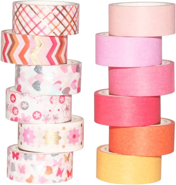 12 ruller washi tape sæt, dekorativ malertape (rosa mix)