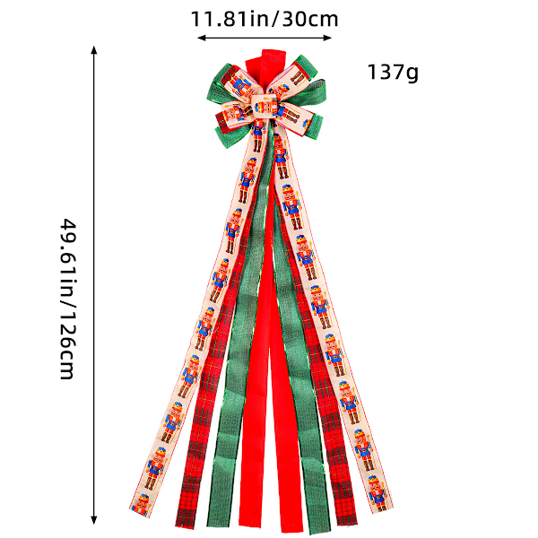 Klassisk Juletre Topp Sløyfe Nøtteknekker Mønster Topp Sløyfe med Satengbånd Stor Sløyfe Juletre Ornament