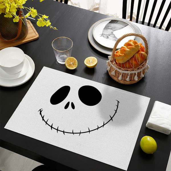 Halloween Servietter Sett med 4 Bordmatter Servietter Vaskbare Spøkelse Hexe Flaggermus Rektangel Skalle Borddekorasjon