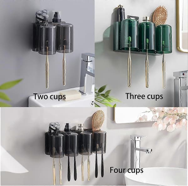 Drill-Free Wall Mounted Toothbrush Holder, Toothpaste Dispenser and Multifunctional Compartment Bathroom Organizer