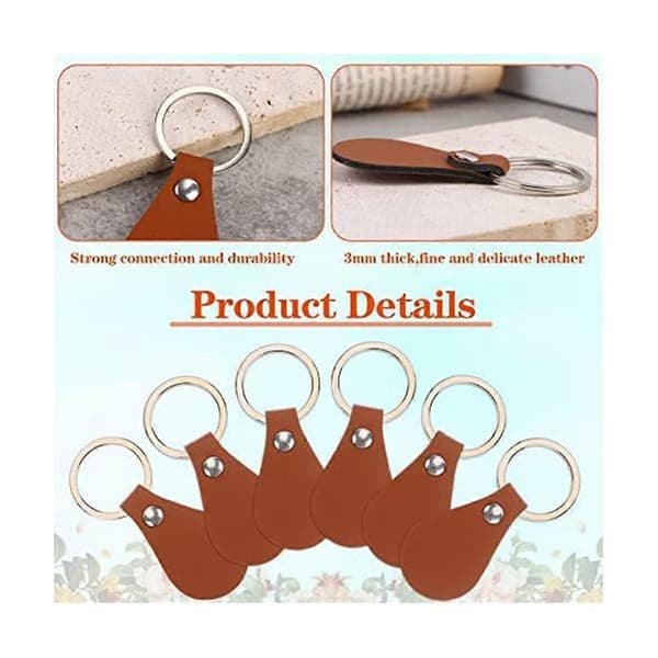 50 Pcs DIY Leather Keychains Brown Blank Keychains with Rivets for Car Key Home Door Key Small Decoration