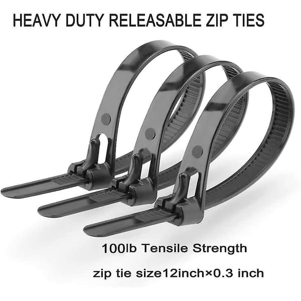 Genanvendelige kabelbindere 30 cm kraftige kabelbindere tykke sorte kabelbindere 100 lb trækstyrke nylon C (sammenfiltret)