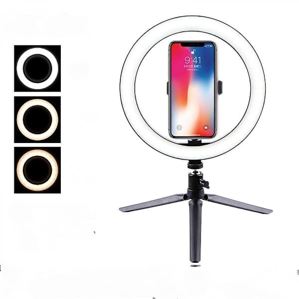 26 cm LED-ringlys sminkringlys for video, studio, sminke, dimbart 3 lysmoduser, lett å bære og installere