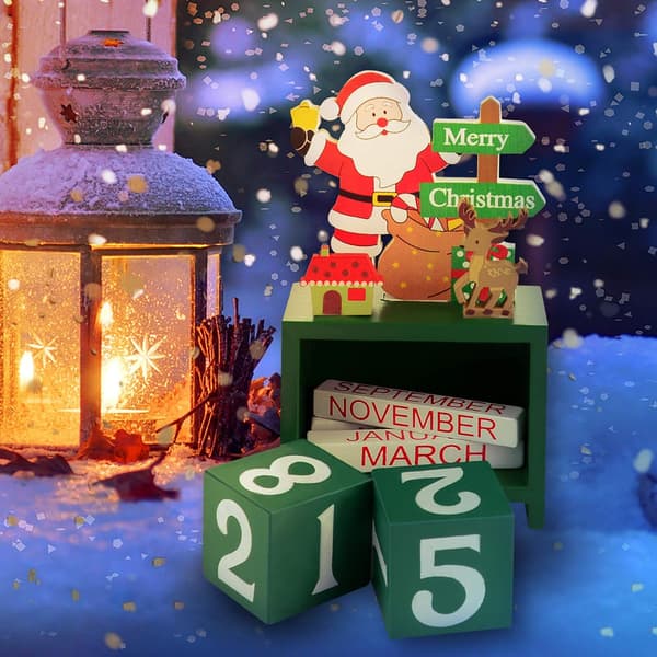 Jule-adventskalender, jule-nedtællingskalender i træ, skrivebordskalender til julepynt