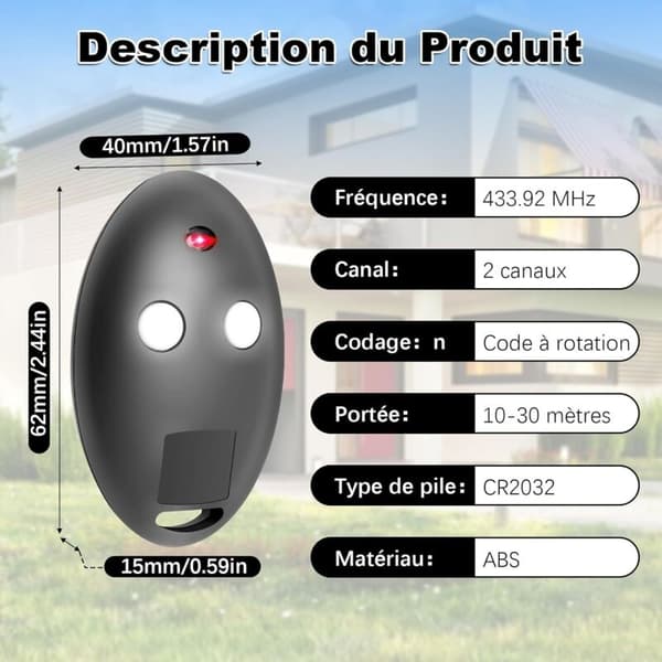 2PCS Gate Remote Control, Garage Door Remote Control, 2-piece BFT MITTO2-Mitto2 M 2-channel 433 MHz Rolling Code Remote Control for Automation (FMY)