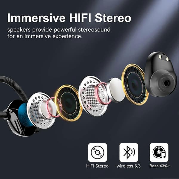 Q61 Wireless 5.3 Headphones with Ear Hook Dual LED Display Waterproof Comfortable Hifi Earbuds