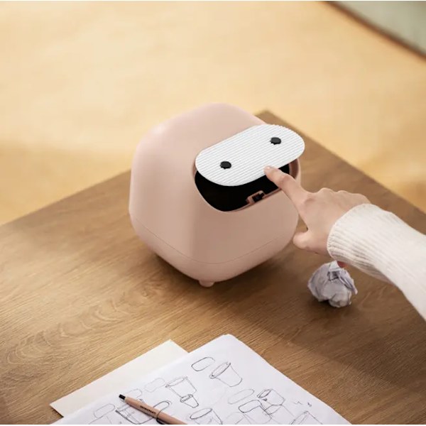 Sööt Mini Ninja Työpöydän Roskakori Kaksoispainalluksella Roskakori Kansi Sopii Useille Kohteille Roskakori (Vaaleanpunainen)
