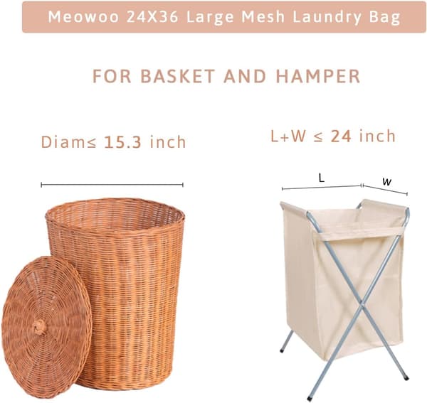 Large Laundry Mesh Bags, Heavy Duty Drawstring Laundry Net Bags, Hamper Liner, Machine Washable, White, Set of Two.
