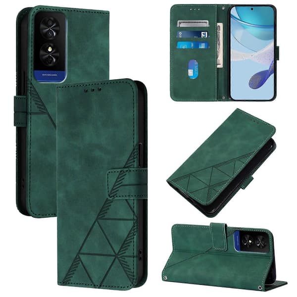 {hw} Crossbody 3D Embossed Flip Leather Phone Case Green