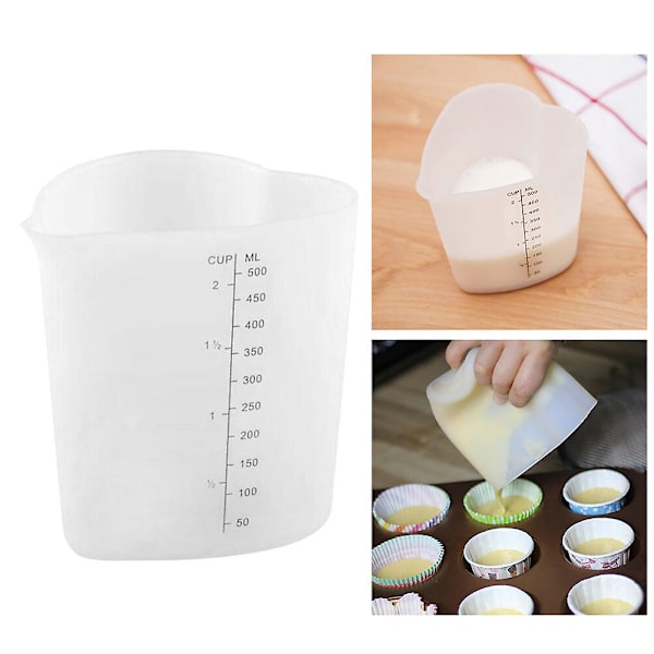 500 ml Hjärtformad Tjock Silikon Gel Mätkopp DIY Verktyg Rör Häll Bakningskopp För Kök (vit)Vit White