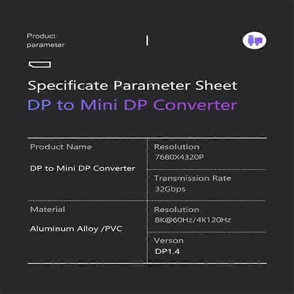 DP 1.4 Uros - Naaras 8K 60Hz HD-videonsiirtoadapteri Mini-muunnin