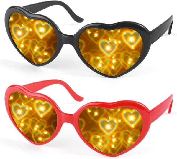 2 stk. 3D Special Effects Hjertebriller, 3D Hjerter Lysdiffraktion