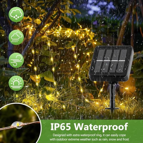 12M 100 LED Outdoor Solar String Lights - 3pcs Waterproof Warm White 8 Modes Solar Decoration