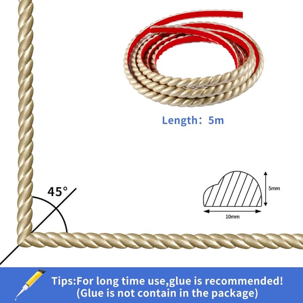 5M Decorative PVC Self-Adhesive Strip, Ceiling Decorative Wall Trim (10mm, Champagne Gold)