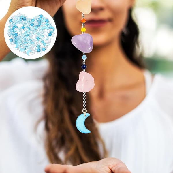 Stjerne- og Måneformede Perlehalskæder og Armbånd DIY Tilbehørssæt, Små Guldrosa og Blækblå Mellemperler