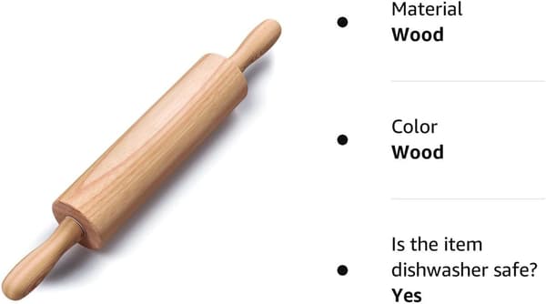 Classic Wooden Rolling Pin, Rotating Dough Roller with Handles for All Baking Needs