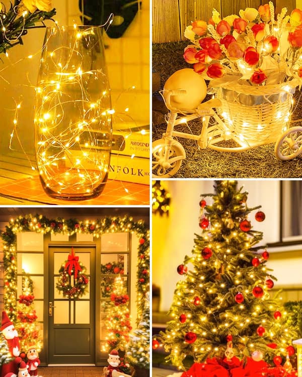 wxsp 6 Pieces LED String Mini Lights with Battery Operation, 2M 20LED Silver Wire Fairy Lights, Micro Wire Waterproof for Christmas Wedding Party