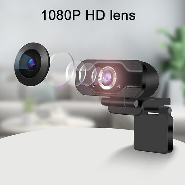 1080p Full HD USB-webcam til PC, stationær og bærbar computer med mikrofon/fhd
