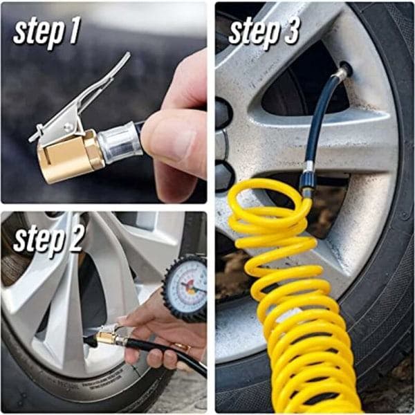 Dækpumpedyseadapter, bildækpumpedyse, dyse med klemme, dyseklemme, dækventilforbindelsesadapter