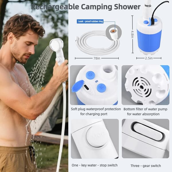 Water Pump Portable Shower, Rechargeable Mobile Wireless Shower with USB-C and 3 Spray Modes, for Camping, RV, Pet Bathing, Plant Watering Size B Size B