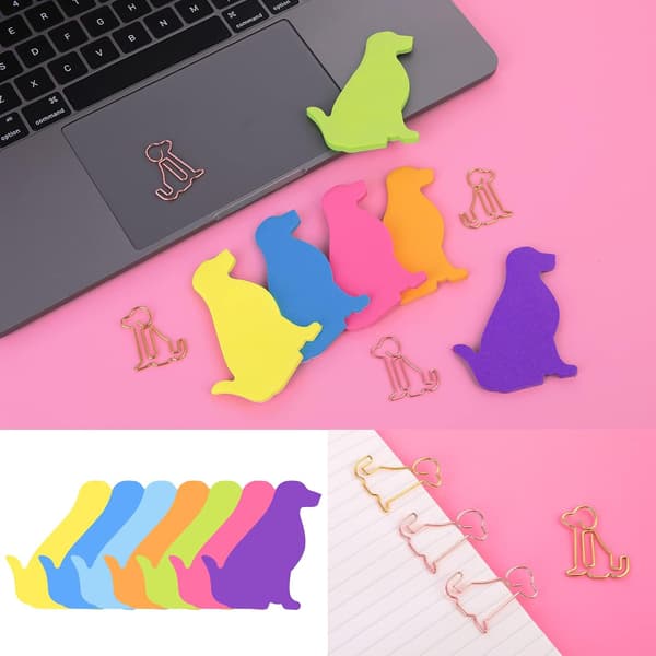 Cute Dog Sticky Notes with Paper Clips, Cartoon Animal Self-Stick Note Index Tabs 7 Pack 210 Sheets