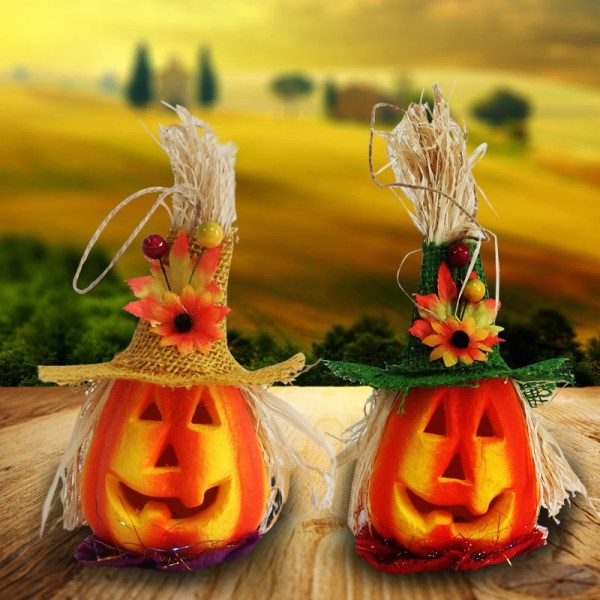 2 kpl Halloween-kurpitsalyhty vaahdosta, Jack-lyhty, vilkkuva lyhty, kummitustalon koriste, koristeelliset rekvisiitat, puutarhakoriste