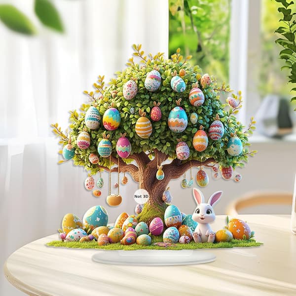Easter Egg Tree Decoration Flat Acrylic Easter Bunny Ornament 17x24cm Holiday Home Decor