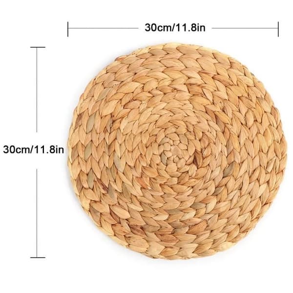 Pöytätabletti - 4 kpl - Luonnonkudottu kangas - Vesihyasintti - Pyöreä 30 cm