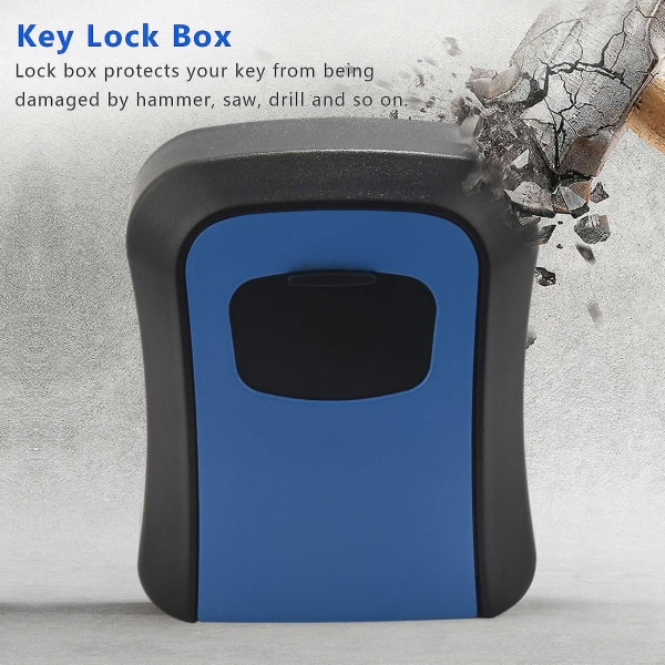 Blå adgangskode nøglelåseboks Vægmonteret zinklegering nøgleboks Vejrbestandig 4-cifret kombinationsnøgle Sto