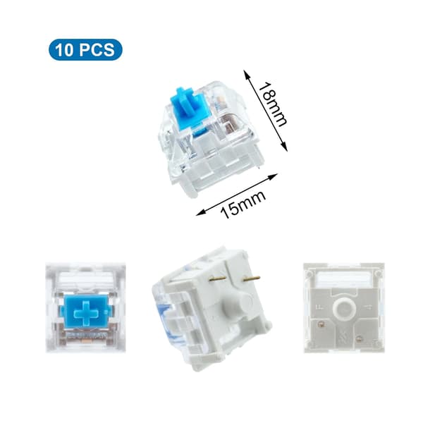 10 pcs Blue Switches Replacement 3-PIN Mechanical Keyboard Switches, Clicky, Precise Typing, Dustproof, LED Keyboard, Gaming Keyboard