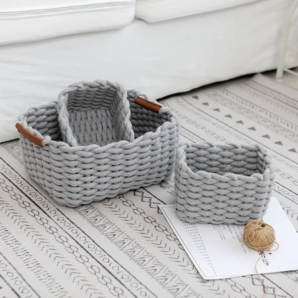 Icegrey Cotton Rope Storage Basket, Decorative Natural Rectangular Storage Baskets, Small Grey