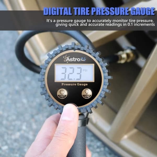 Dæktryksmåler - Auto - 200Psi - LCD-display - 4 trykenheder - Område 3-200PSI
