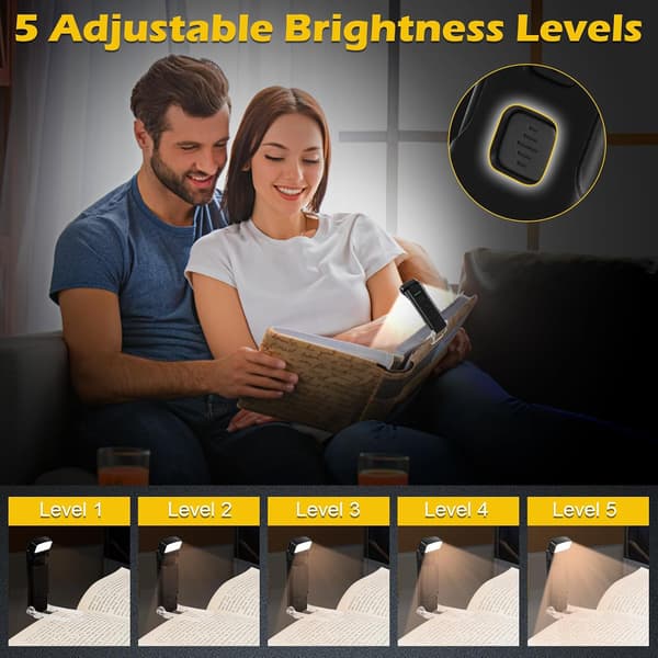 USB Rechargeable Reading Light, Ultralight LED Reading Lamp, 3 Colors & 5 Brightness Settings, 90° Rotatable Head