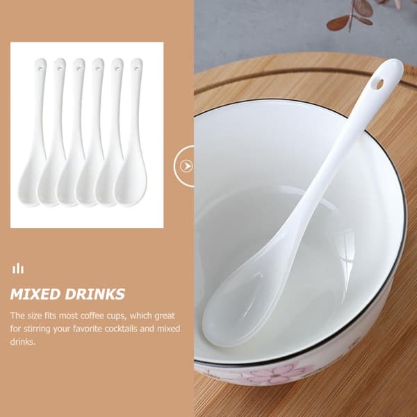 Ceramic Stirring Spoons Handle White Lightweight Design 6pcs Drink Stirring Spoons