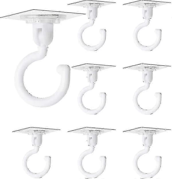 8 Pieces Transparent Self-Adhesive Hooks 360 Degree Rotating Hook Strong Self-Adhesive Hook Ceiling Wall Hook No Drilling Needed (White)
