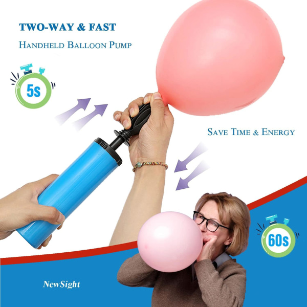 Tvåvägs manuell ballongpump, 2-pack slumpmässiga färger – Handhållen luftpump för barnfestballonger Tillbehör, ballonguppblåsare med hand