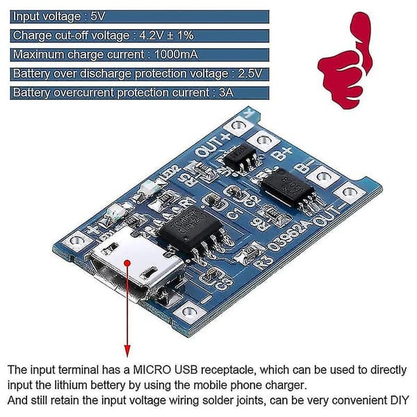 6st Tp4056 Laddningsmodul Med Batteriskydd 18650 Bms 5v Usb 1a Laddningskort För 18650{bt}