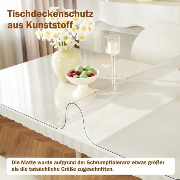 Thick transparent tablecloth 60 x 120 cm. Waterproof and washable transparent table protector. Transparent PVC protective tablecloth. Protects against scratches