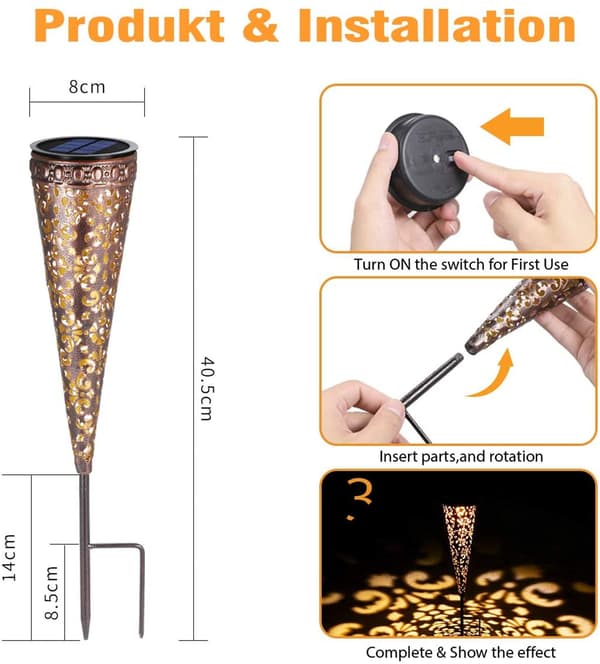 2 stk. LED udendørs stiklamper solcellelampe have metal