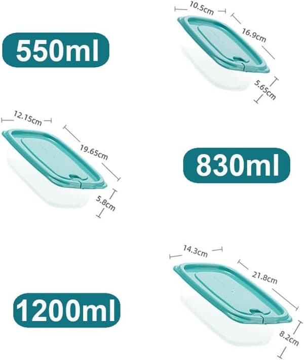 Rectangular Plastic Portion Boxes with Lids Food Storage Containers Lunch Boxes with Lids BPA-Free Airtight Leak-Proof 550ml 3PCS