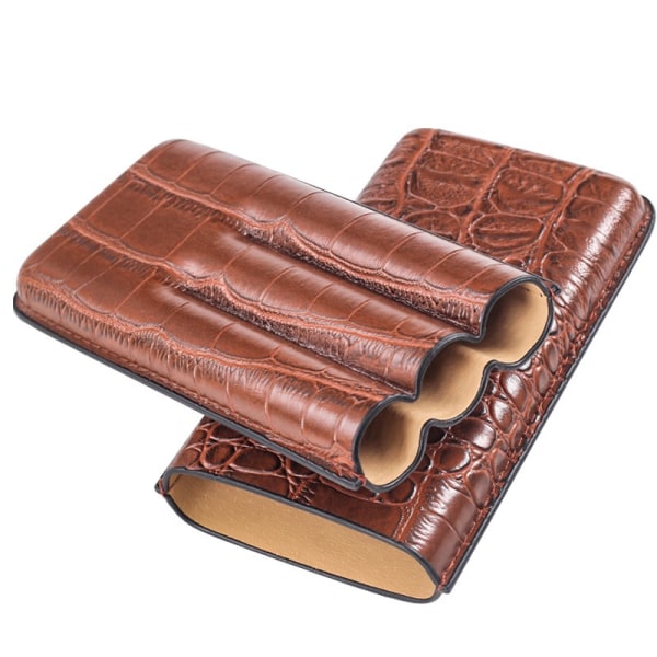 2 stk. Krokodillelæder Cigar Humidor, 3 Rør Bærbar Cigaræske, Høj Kvalitet Cigar Humidor med Cedertræbeklædning, Fantastiske Gaveidéer til Mænd