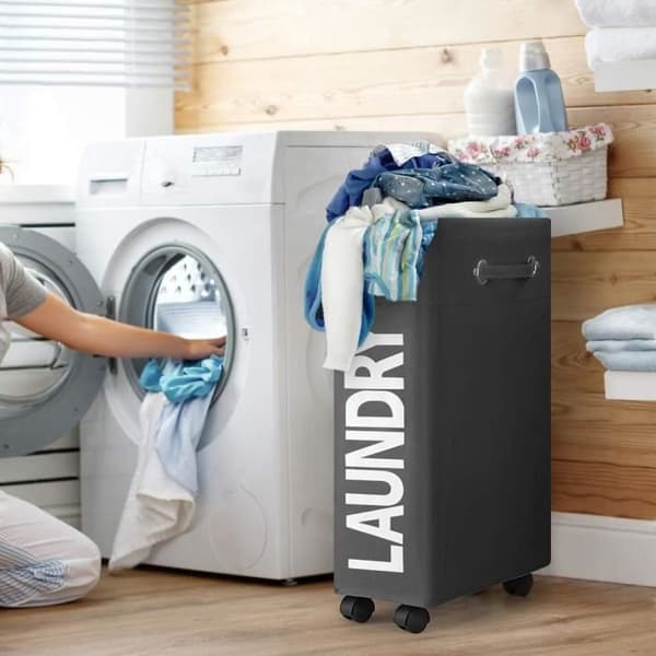 Foldable Laundry Basket with 4 Wheels 46L Slim Thin and Foldable Laundry Hamper Laundry Collector Rectangular Laundry Container
