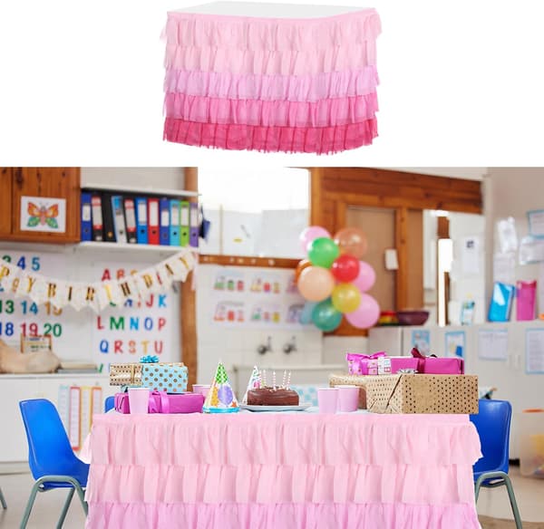 1-pack 2,7 m rosa tyllbordskjol, volangduk för rektangulär eller rund dukning Födelsedagar Bröllop Tårtdessert 274 cm x 76 cm (rektangulär) SQUARE