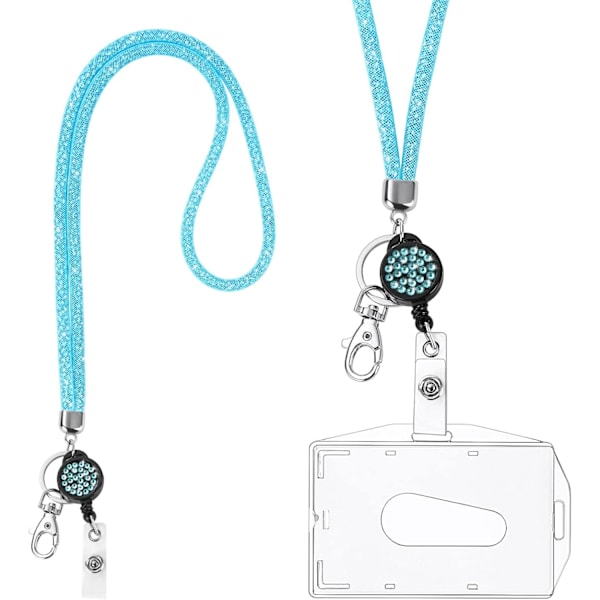 Korthållare med lanyard, kristall-lanyard med transparent ID-korthållare, lanyard och brickhållare set, nyckelrings brickhållare och halsband för nycklar Blue