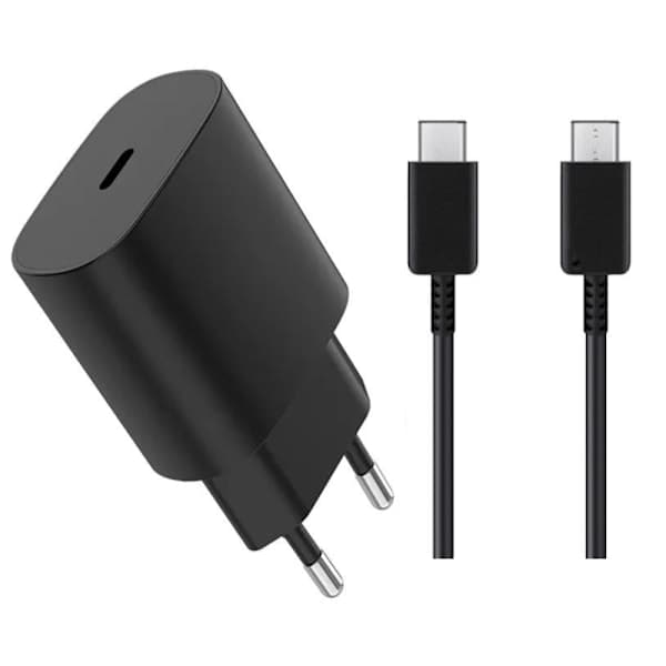 2 stk Samsung Oplader Hurtigoplader - Adapter + Kabel 25W USB-C 2m Sort