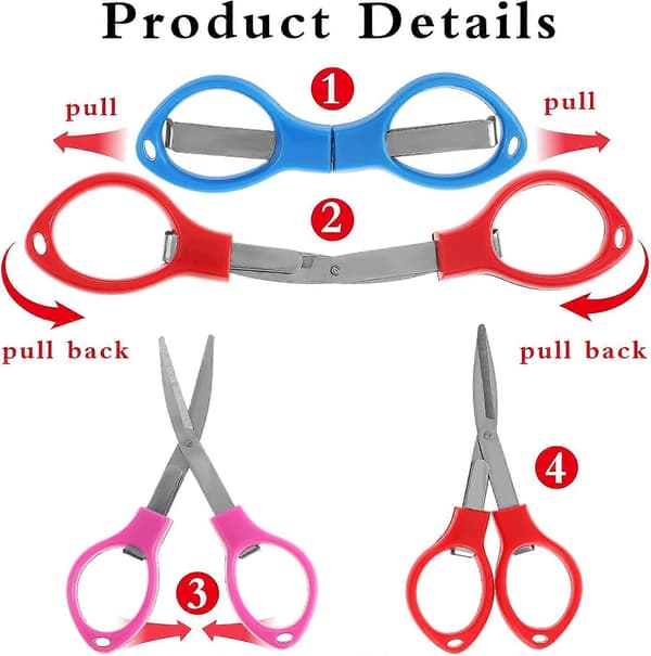 3-pack Foldable Small Stainless Steel Scissors, Portable Mini Travel Scissors, Craft Scissors for Home Office (Blue, Red, Rose Red)