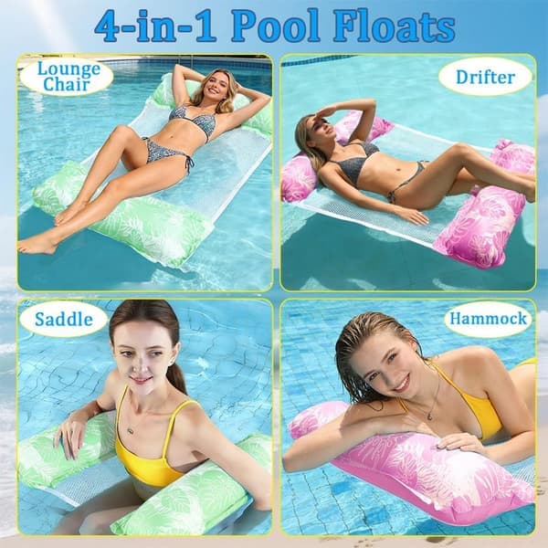 2-pack Inflatable Pool Mattress for Adults 4-in-1 Pool Buoy Water Hammock Floating Chair Pool Float for Pool Beach and Vacation