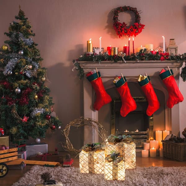 Julverkstadens sæt med 3 oplyste juleæsker/indendørs julepynt/45 varmhvide LED-lys