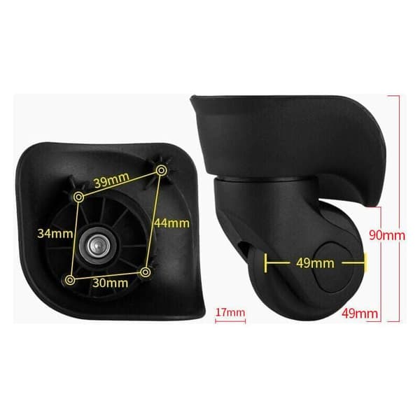 Silent Universal Rubber Wheels for Suitcases - 2 Pcs. Multi-directional - Easy Installation - For Luggage and Carts